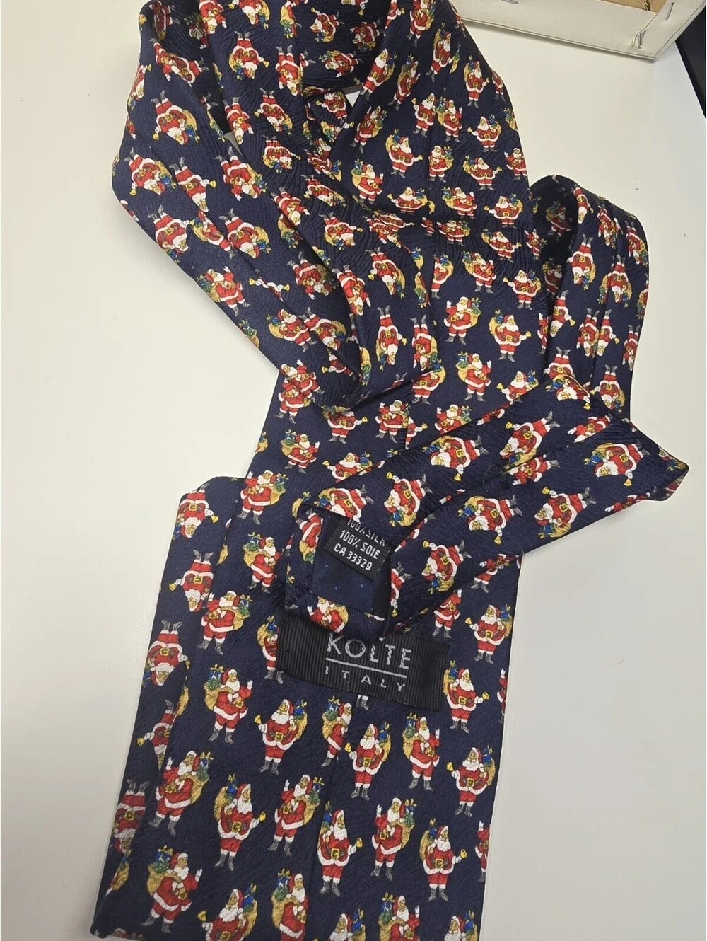 Kolte Men's Necktie 100% Silk Navy Blue Santa Made in Italy